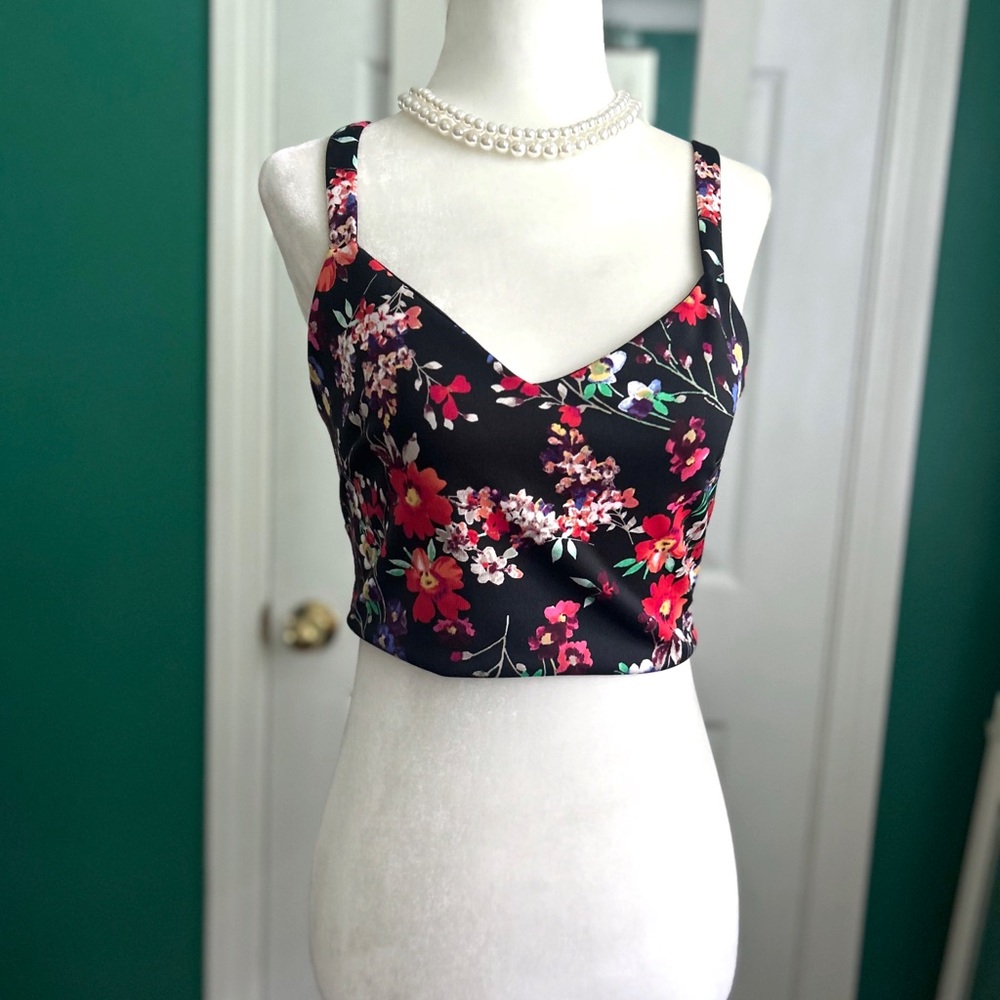 Express Black Floral Bustier Crop Tops Small